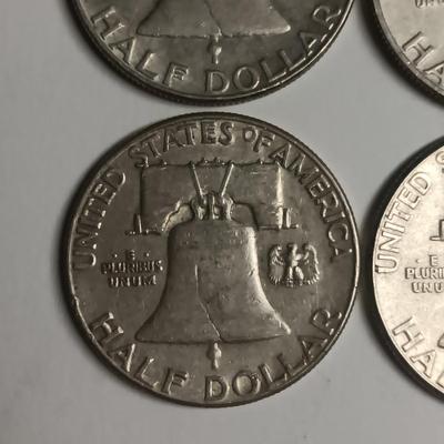 FOUR FRANKLIN SILVER HALF DOLLARS