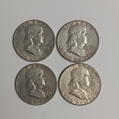 FOUR FRANKLIN SILVER HALF DOLLARS