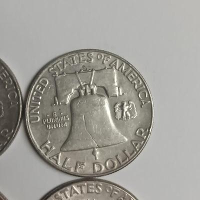 FOUR FRANKLIN SILVER HALF DOLLARS