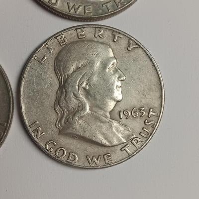 FOUR FRANKLIN SILVER HALF DOLLARS