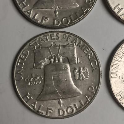 FOUR FRANKLIN SILVER HALF DOLLARS