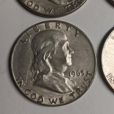 FOUR FRANKLIN SILVER HALF DOLLARS