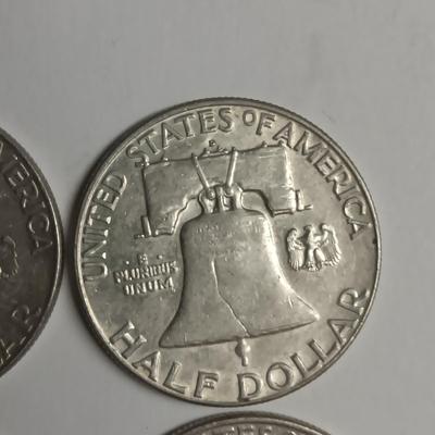 FOUR FRANKLIN SILVER HALF DOLLARS