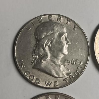 FOUR FRANKLIN SILVER HALF DOLLARS