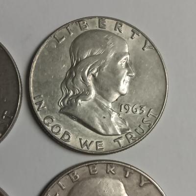 FOUR FRANKLIN SILVER HALF DOLLARS