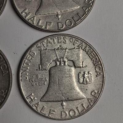 FOUR FRANKLIN SILVER HALF DOLLARS