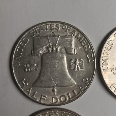 FOUR FRANKLIN SILVER HALF DOLLARS