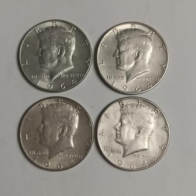 FOUR 1964 KENNEDY SILVER HALF DOLLARS