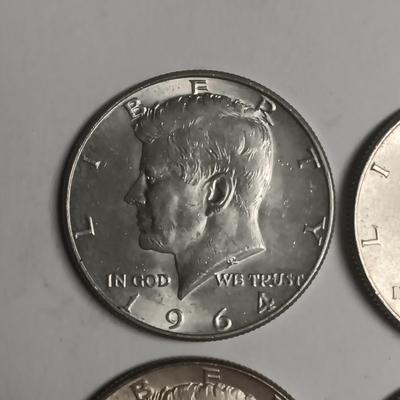 FOUR 1964 KENNEDY SILVER HALF DOLLARS
