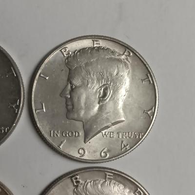 FOUR 1964 KENNEDY SILVER HALF DOLLARS