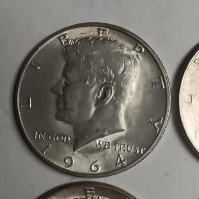 FOUR 1964 KENNEDY SILVER HALF DOLLARS