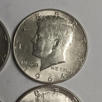FOUR 1964 KENNEDY SILVER HALF DOLLARS