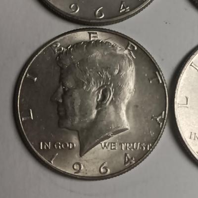 FOUR 1964 KENNEDY SILVER HALF DOLLARS