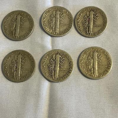 SIX MERCURY SILVER DIMES