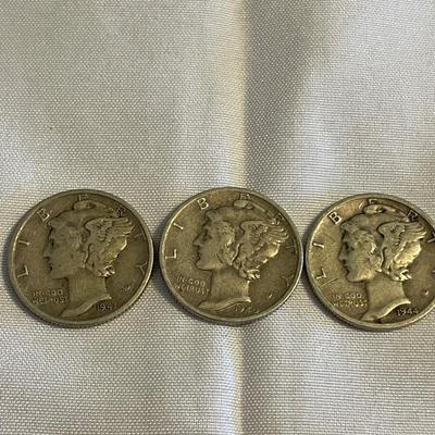 SIX MERCURY SILVER DIMES