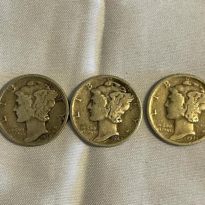 SIX MERCURY SILVER DIMES