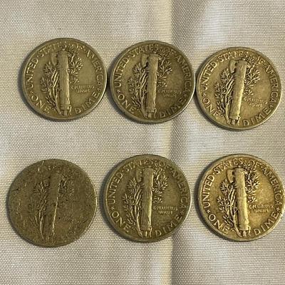 SIX MERCURY SILVER DIMES