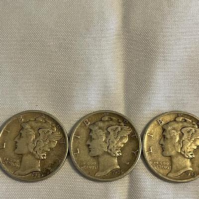 SIX MERCURY SILVER DIMES