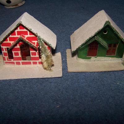 LOT 154 GRAND VINTAGE CHRISTMAS DECOR--HOUSES/SNOWMAN/BIRD