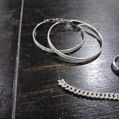 PANDORA BRACELET, HOOP EARRINGS, WOMENS BULOVA WATCH, AND 925 RING