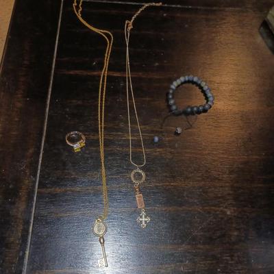 925 WOMENS RING, FAITH NECKLACE, NECKLACE W/ RELIGIOUS SKELETON KEY