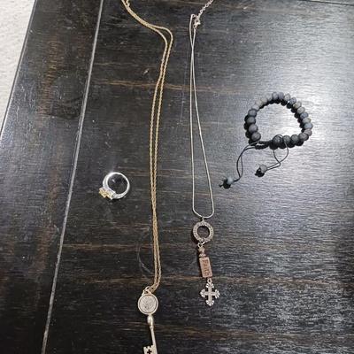 925 WOMENS RING, FAITH NECKLACE, NECKLACE W/ RELIGIOUS SKELETON KEY