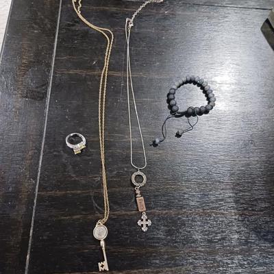 925 WOMENS RING, FAITH NECKLACE, NECKLACE W/ RELIGIOUS SKELETON KEY