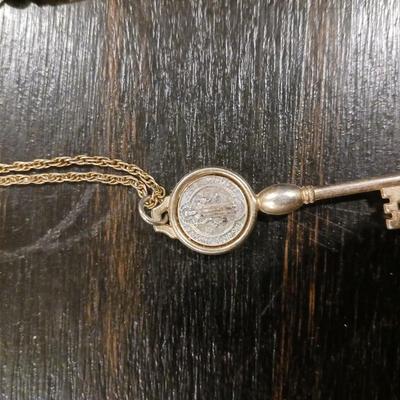 925 WOMENS RING, FAITH NECKLACE, NECKLACE W/ RELIGIOUS SKELETON KEY