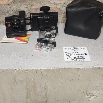 Sale Photo Thumbnail #707: Pair of Polaroids - Pronto RF and Square Shooter 2 with bag.  Few flash squares as well. Fits larger flat rate box