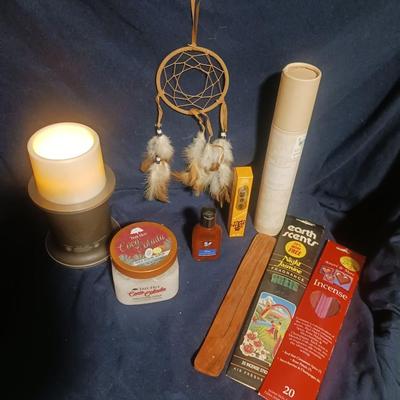 INCENSE, BLUETOOTH CANDLELIT SPEAKER, DREAM CATCHER AND BODY SCRUB