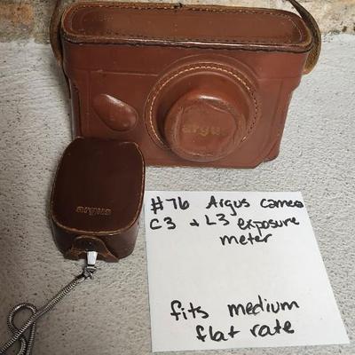 Sale Photo Thumbnail #725: Argus C3 camera with neat writing inside the case and L3 light meter. Fits medium flat rate box