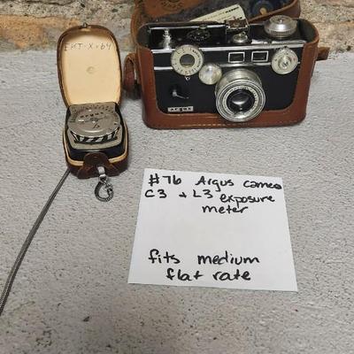 Sale Photo Thumbnail #726: Argus C3 camera with neat writing inside the case and L3 light meter. Fits medium flat rate box
