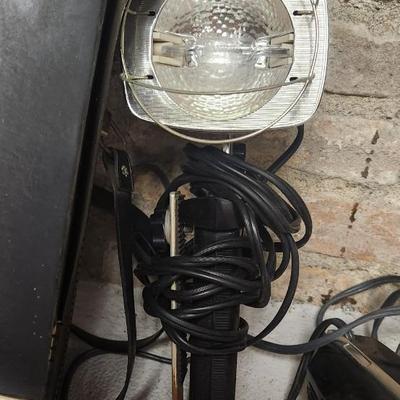 Sale Photo Thumbnail #751: Pair of sun guns, tripod (heavy) battery pack and exposure meter. Fits large flat rate box