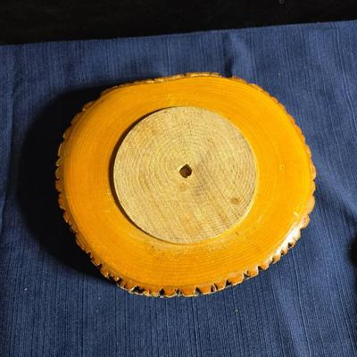 Wooden nut bowl with two wood candle holders a Interpur insulated carafe pitcher with four mugs