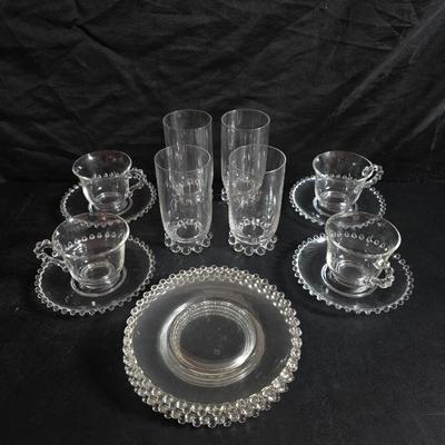 Imperial Glass Company Candlewick pattern setting for 4 - Mugs with saucers - Glasses and snack plates (1 of 2)