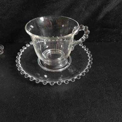 Imperial Glass Company Candlewick pattern setting for 4 - Mugs with saucers - Glasses and snack plates (1 of 2)