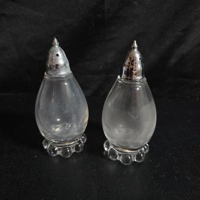 Imperial Glass Company Candlewick pattern - salt & pepper shakers -two tall glasses - three mugs with saucers - three snack plates -...