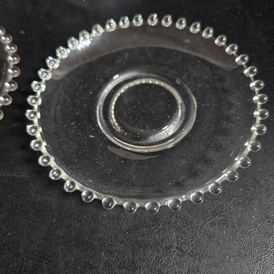 Imperial Glass Company Candlewick pattern - salt & pepper shakers -two tall glasses - three mugs with saucers - three snack plates -...