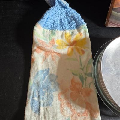 Stuart Bass three-blackbird pie funnel - Wilton 3-tier baking rack - a variety of pie pans and a cookbook