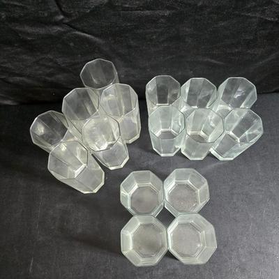 Set of 16 vintage Luminarc Octime octagonal drinking glasses - 6 of each size