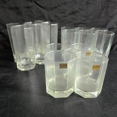 Set of 16 vintage Luminarc Octime octagonal drinking glasses - 6 of each size