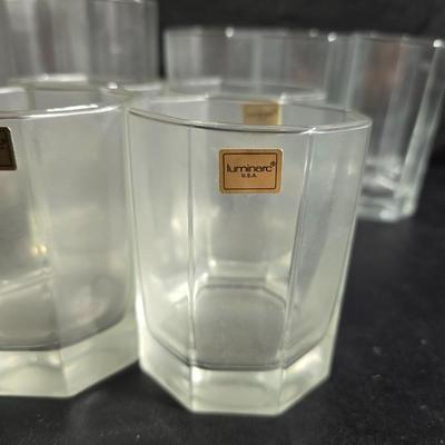 Set of 16 vintage Luminarc Octime octagonal drinking glasses - 6 of each size