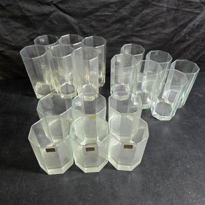 Set of 16 vintage Luminarc Octime octagonal drinking glasses - 6 of each size