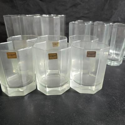 Set of 16 vintage Luminarc Octime octagonal drinking glasses - 6 of each size