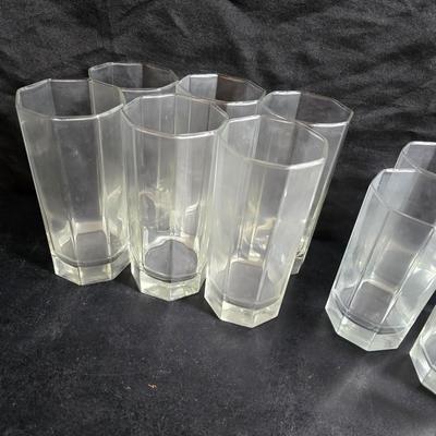 Set of 16 vintage Luminarc Octime octagonal drinking glasses - 6 of each size