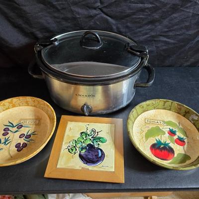 3 piece Crock Pot with two large serving bowls and a hot plate
