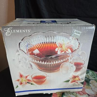 Brand new Elements Punchbowl set with 12 mugs