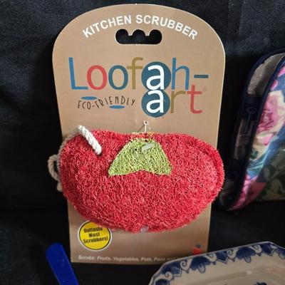 Dress shaped hanging organizer - Mirror - Nail care kit - Mini shaver - small trinket boxes - soap dispenser - and other hygiene makeup...