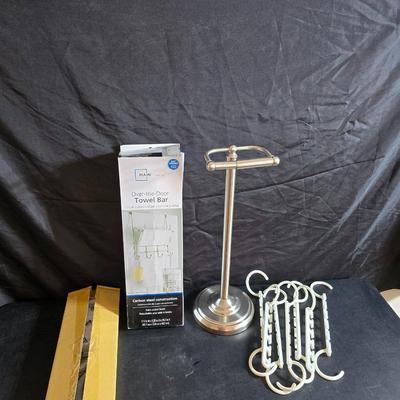 Free standing bathroom tissue holder - Over the door towel bars and closet organizing hooks
