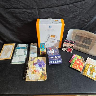 Brand new AT&T Corded answering system - atomic clock - with Notepads - World paper weight - and phone & addresses book